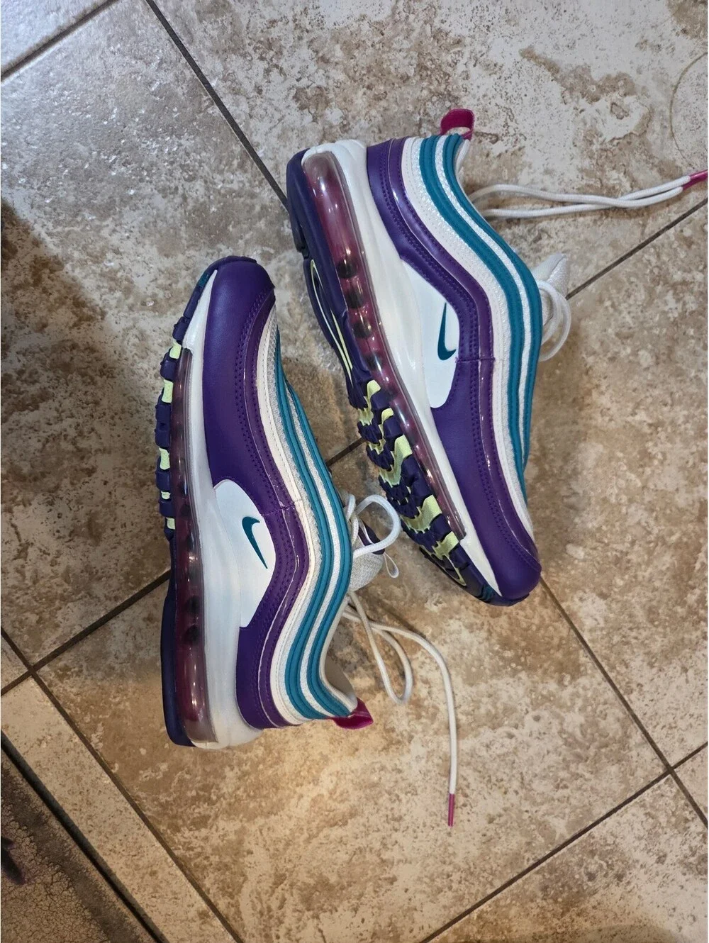 Nike Air Max 97 Women's Sneakers Hornets Easter Colorway Purple Teal Blue